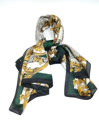 Dark Green Vintage Printed Silk Scarf